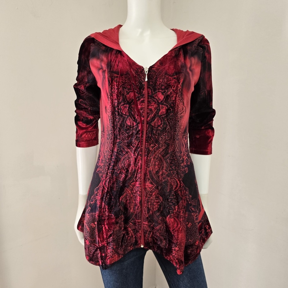 Live & Let Live Top Size S Hooded Velour Full Zip Boho Whimsigoth Dark Fairy NWT